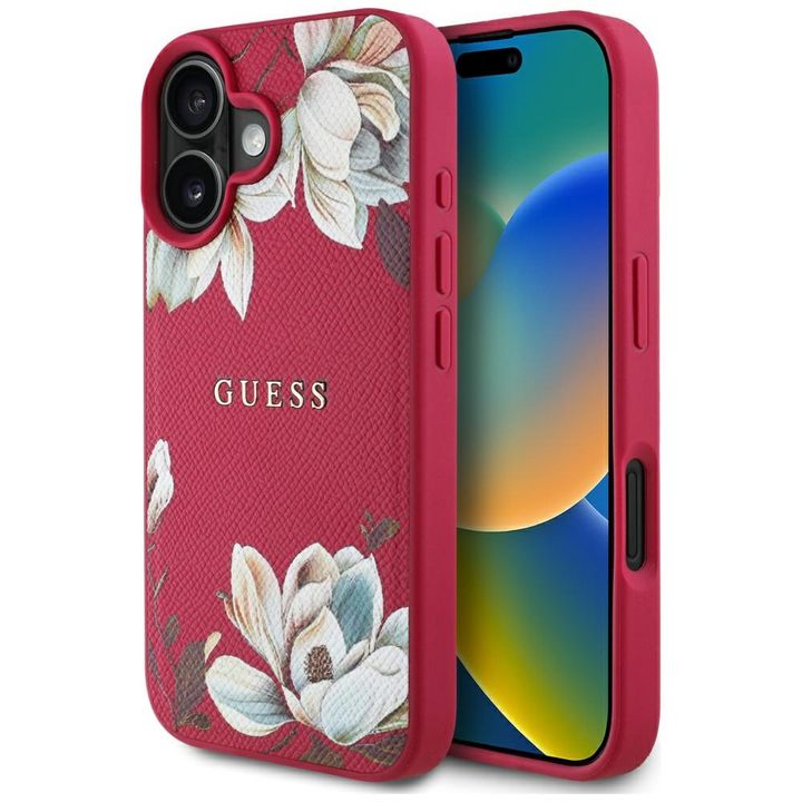 Etui Guess Grained Printed Flower Pattern MagSafe do iPhone 16 fuksja na NearMe.pl