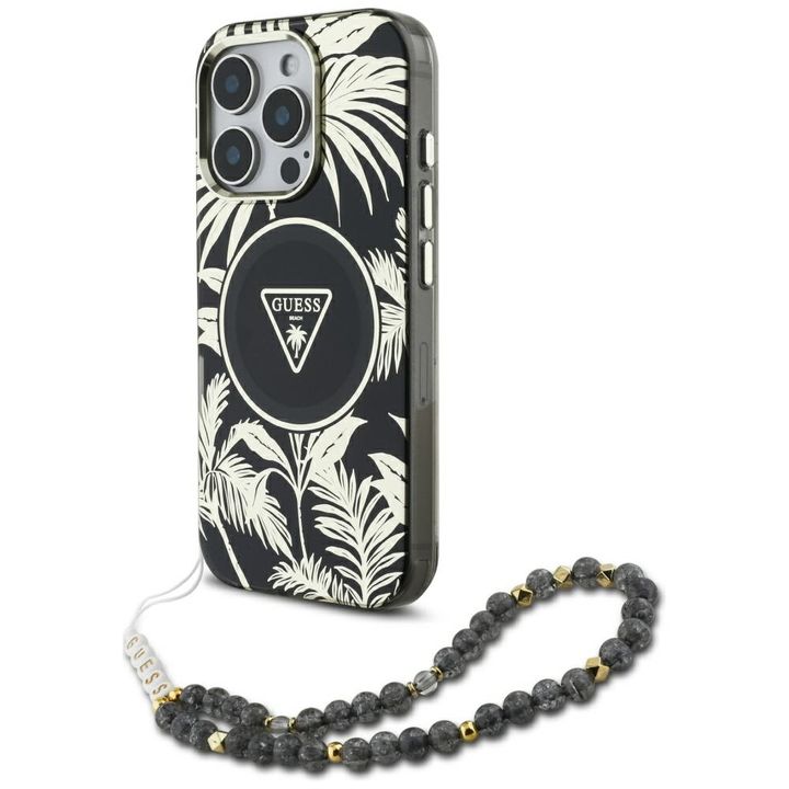Etui Guess Palm Trees Triangle Pearl     Strap MagSafe do iPhone 16  Pro Max czarny na NearMe.pl