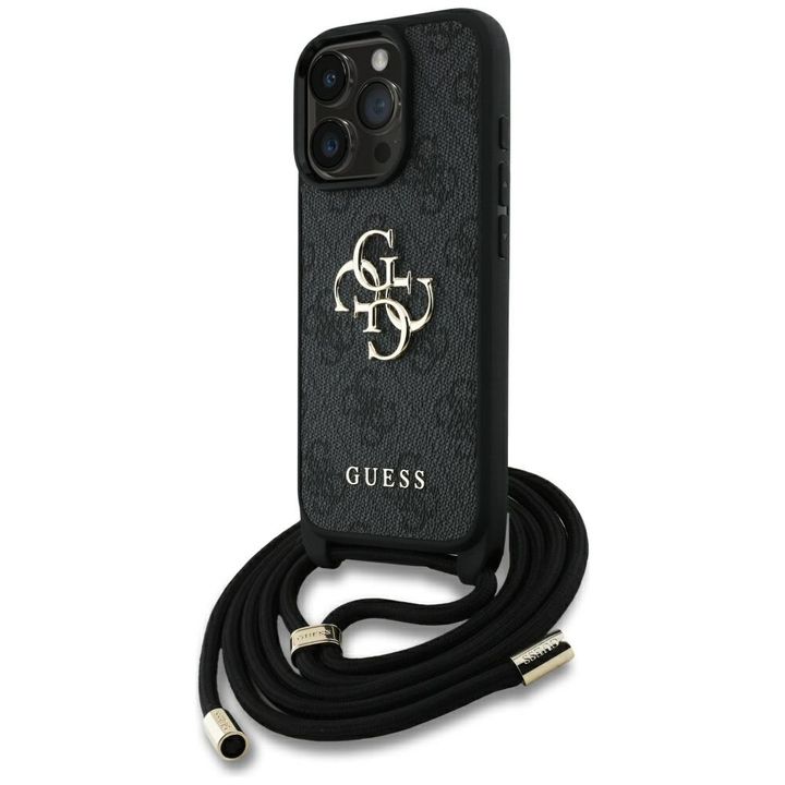 Etui Guess 4G Big Logo Cord Stap         Crossbody do iPhone 16 Pro czarny na NearMe.pl