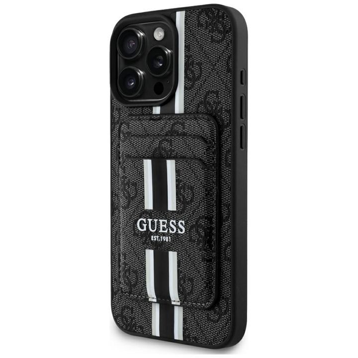 Etui Guess 4G Stripes z portfelem Magsafe do iPhone 16 Pro Max czarny na NearMe.pl