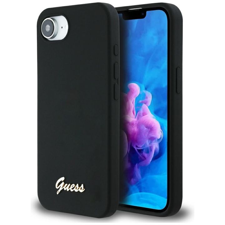 Etui Guess Silicone Script Metal Logo    MagSafe do iPhone 16e / 17e czarny na NearMe.pl
