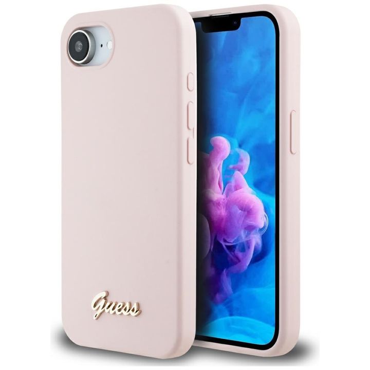 Etui Guess Silicone Script Metal Logo    MagSafe do iPhone 16e / 17e różowy na NearMe.pl