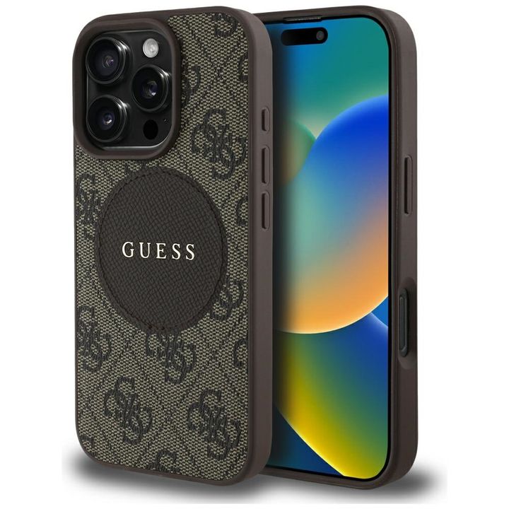 Etui Guess 4G Circle Classic Logo        MagSafe do iPhone 16 Pro Max brązowy na NearMe.pl