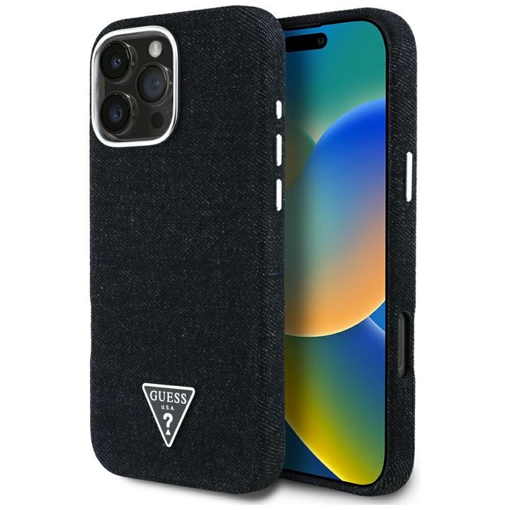 Etui Guess Denim Triangle Logo MagSafe   do iPhone 16 Pro czarny na NearMe.pl