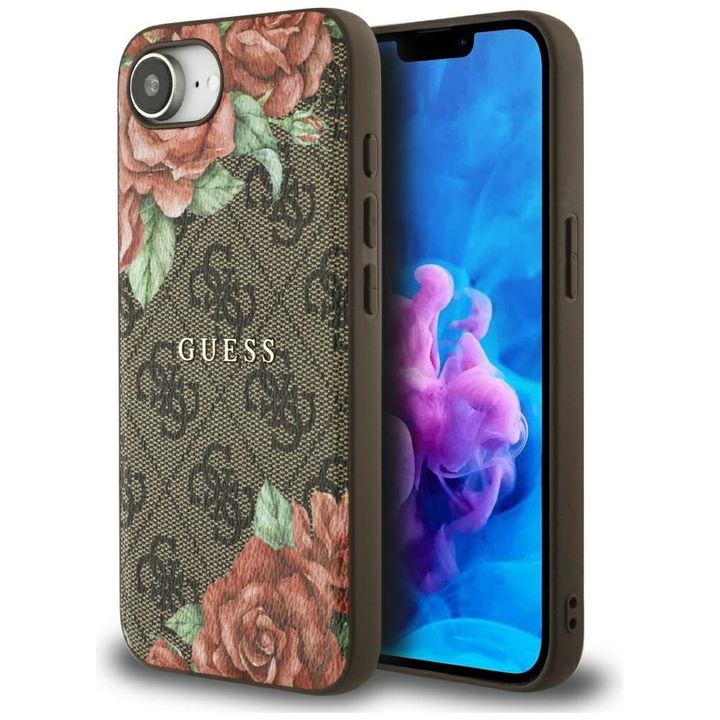 Etui Guess 4G Flowers Print MagSafe do   iPhone 16e / 17e brązowy na NearMe.pl