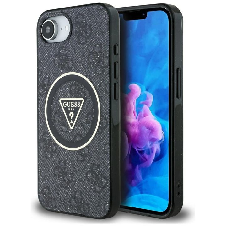 Etui Guess IML Metal Glitter 4G Circle   Triangle MagSafe do iPhone 16e / 17e czarny na NearMe.pl