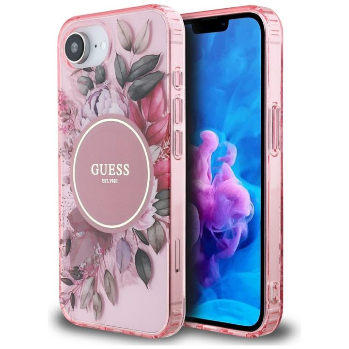 Etui Guess IML Flowers MagSafe do iPhone 16e / 17e różowy na NearMe.pl