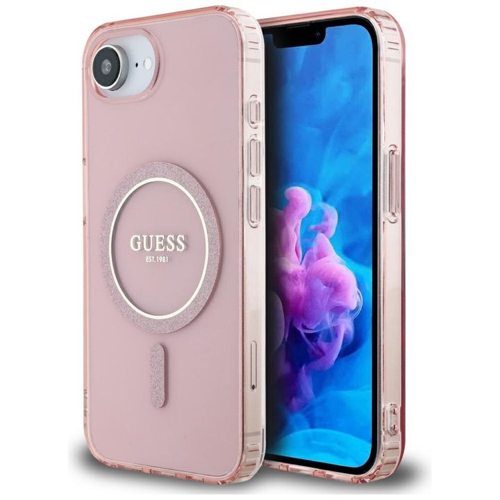 Etui Guess IML Glitter Circle MagSafe do iPhone 16e / 17e różowy na NearMe.pl
