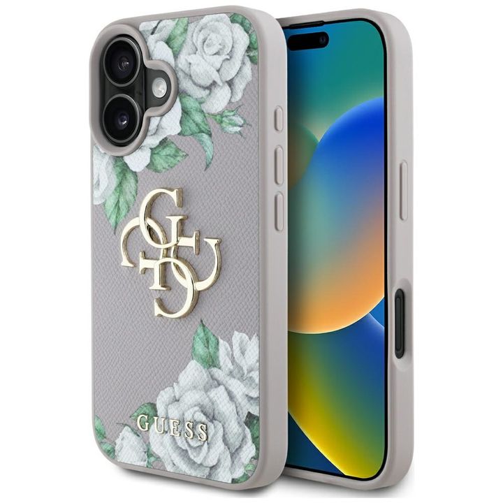 Etui Guess Grained Roses Big 4G logo do  iPhone 16 fioletowy na NearMe.pl