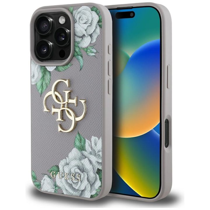 Etui Guess Grained Roses Big 4G logo do  iPhone 16 Pro fioletowy na NearMe.pl