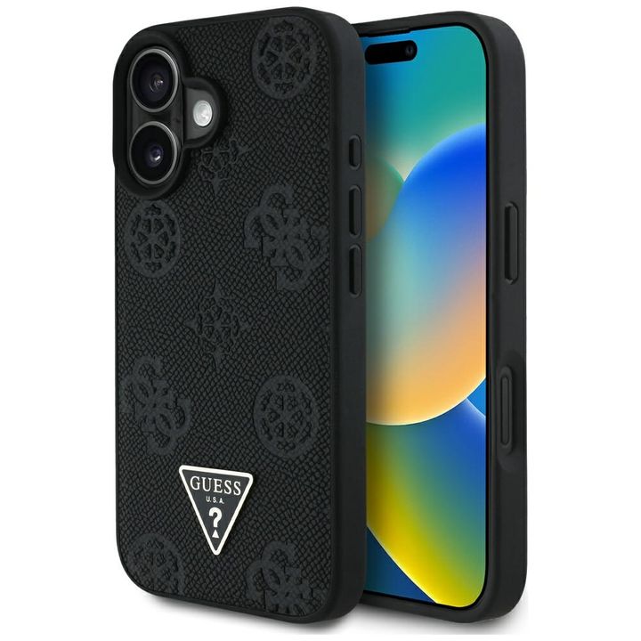 Etui Guess Grained Hot Stamp Peony       Triangle Logo MagSafe do iPhone 16 czarny na NearMe.pl