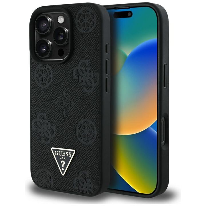 Etui Guess Grained Hot Stamp Peony       Triangle Logo MagSafe do iPhone 16 Pro Max czarny na NearMe.pl