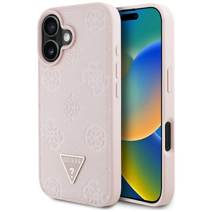 Etui Guess Grained Hot Stamp Peony       Triangle Logo MagSafe do iPhone 16 różowy na NearMe.pl