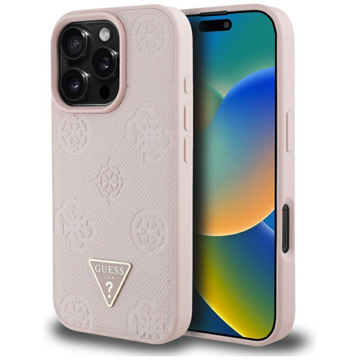Etui Guess Grained Hot Stamp Peony       Triangle Logo MagSafe do iPhone 16 Pro Max różowy na NearMe.pl