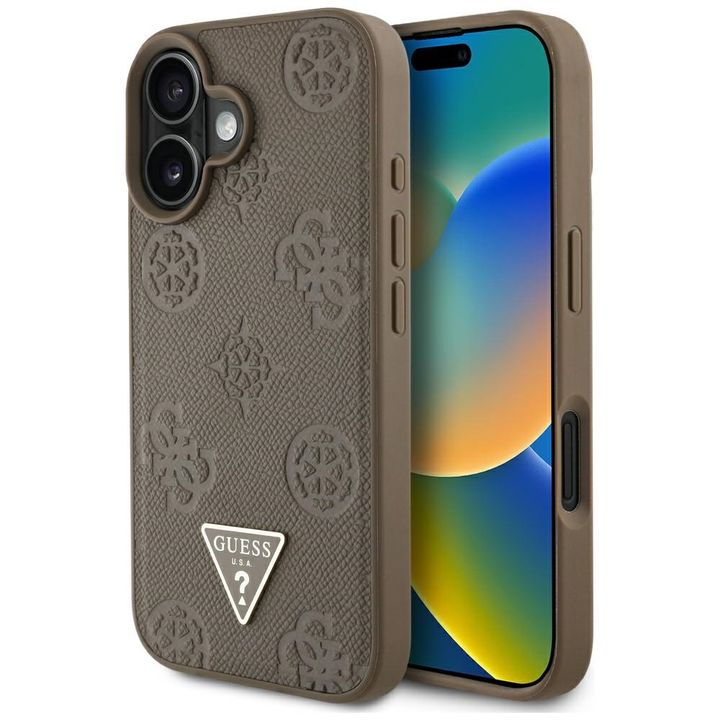 Etui Guess Grained Hot Stamp Peony       Triangle Logo MagSafe do iPhone 16 brązowy na NearMe.pl