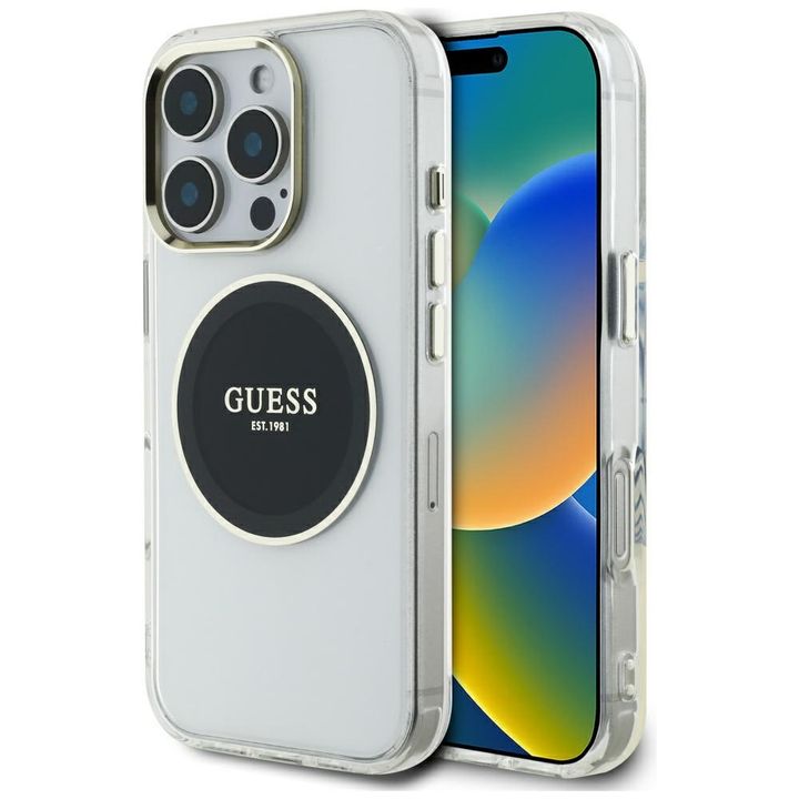 Etui Guess IML Metal Colored Circle      Classic Logo MagSafe do iPhone 16 Pro Max czarny na NearMe.pl