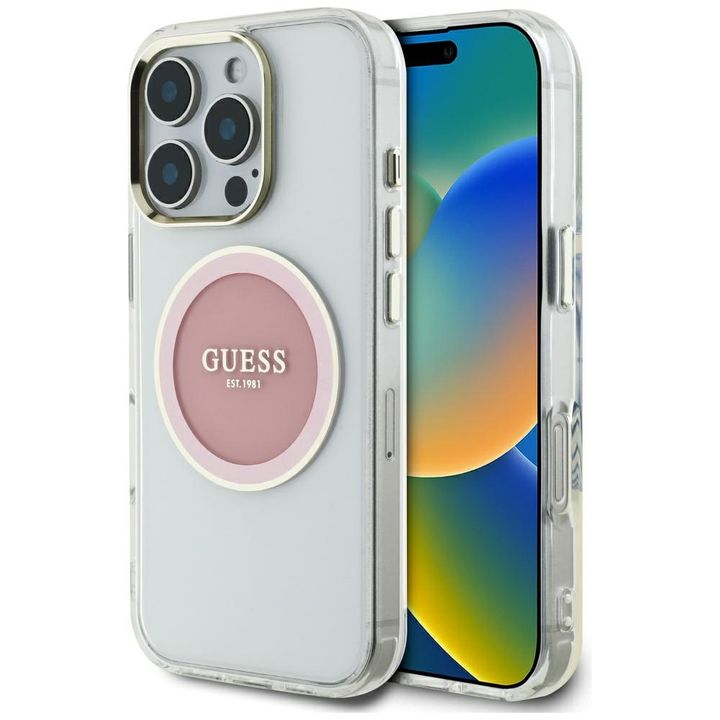 Etui Guess IML Metal Colored Circle      Classic Logo MagSafe do iPhone 16 Pro Max różowy na NearMe.pl