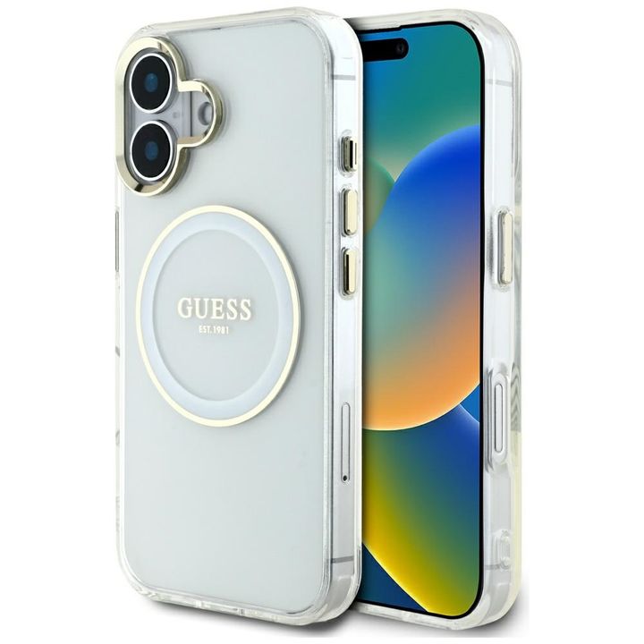 Etui Guess IML Metal Colored Circle      Classic Logo MagSafe do iPhone 16 biały na NearMe.pl