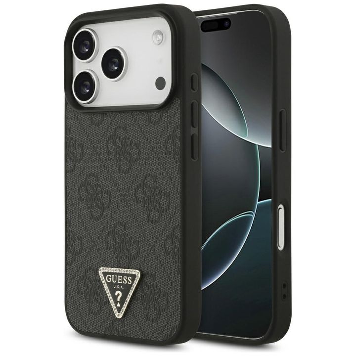 Etui Guess Leather 4G Triangle Strass    MagSafe do iPhone 17 Pro czarny na NearMe.pl