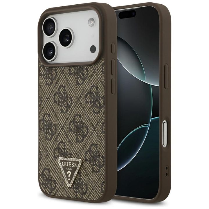 Etui Guess Leather 4G Triangle Strass    MagSafe do iPhone 17 Pro brązowy na NearMe.pl