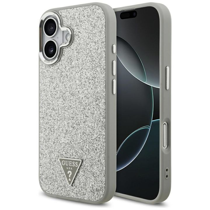 Etui Guess Glitter Triangle Logo MagSafe do iPhone 17 srebrny na NearMe.pl