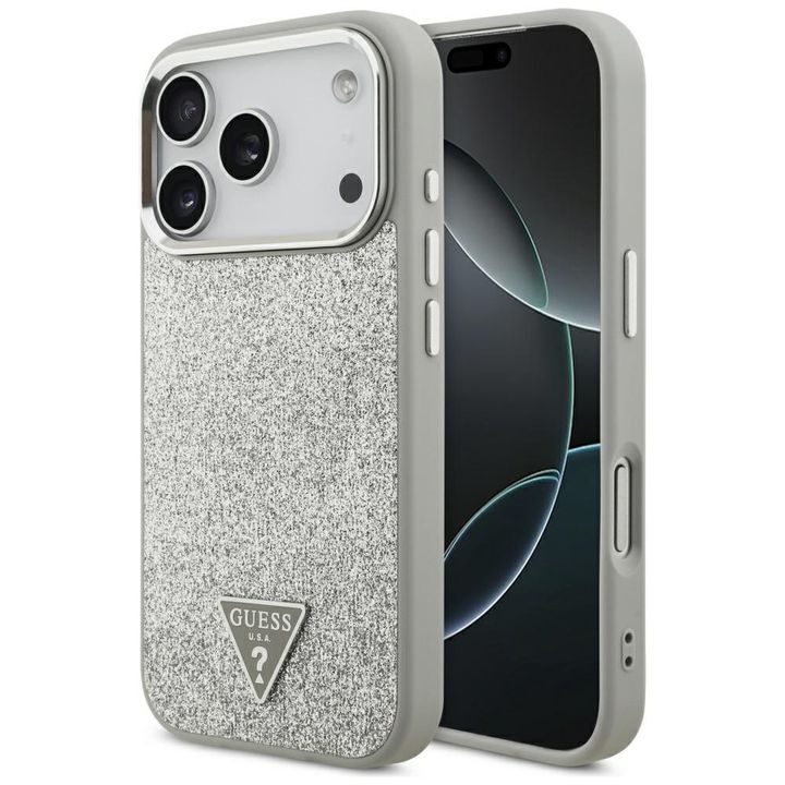Etui Guess Glitter Triangle Logo MagSafe do iPhone 17 Pro srebrny na NearMe.pl
