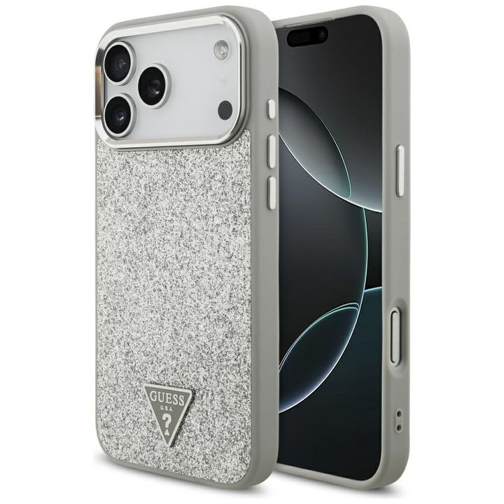 Etui Guess Glitter Triangle Logo MagSafe do iPhone 17 Pro Max srebrny na NearMe.pl