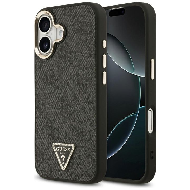 Etui Guess 4G Triangle Logo MagSafe do   iPhone 17 czarny złoty na NearMe.pl