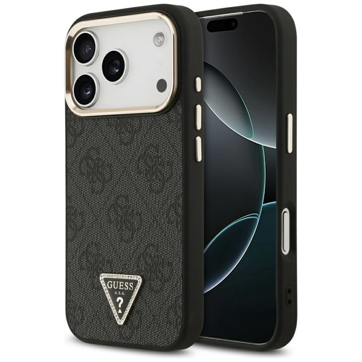 Etui Guess 4G Triangle Logo MagSafe do   iPhone 17 Pro czarny złoty na NearMe.pl