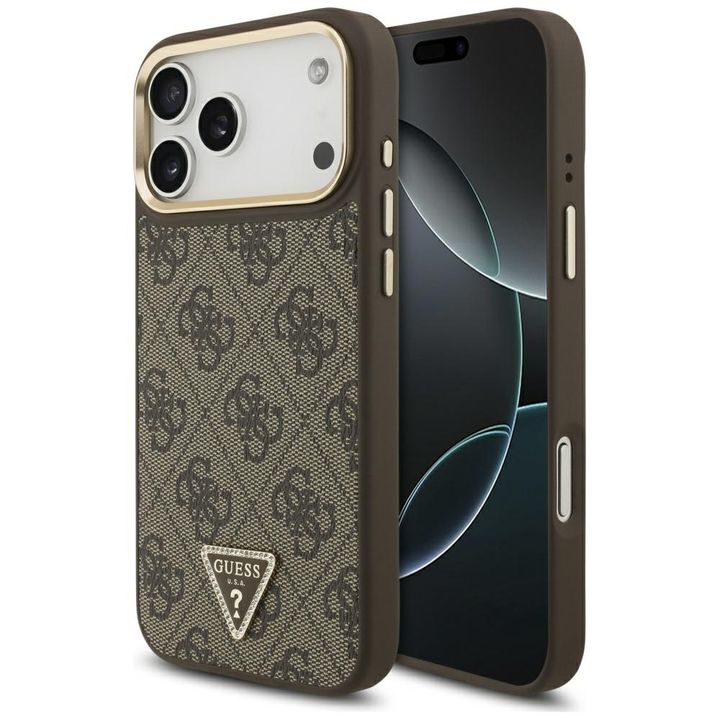 Etui Guess 4G Triangle Logo MagSafe do iPhone 17 Pro Max brązowy złoty na NearMe.pl