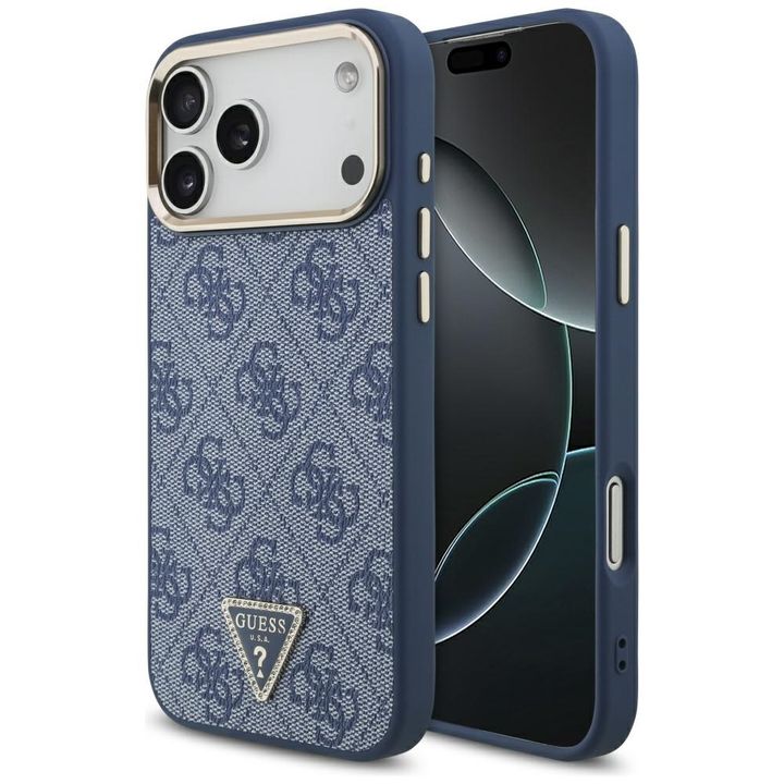 Etui Guess 4G Triangle Logo MagSafe do   iPhone 17 Pro Max niebieski złoty na NearMe.pl