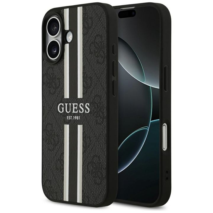 Etui Guess 4G Printed Stripes MagSafe do iPhone 17 czarny na NearMe.pl