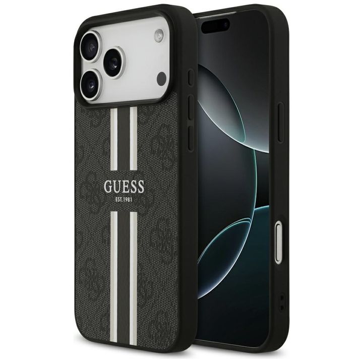 Etui Guess 4G Printed Stripes MagSafe do iPhone 17 Pro Max czarny na NearMe.pl