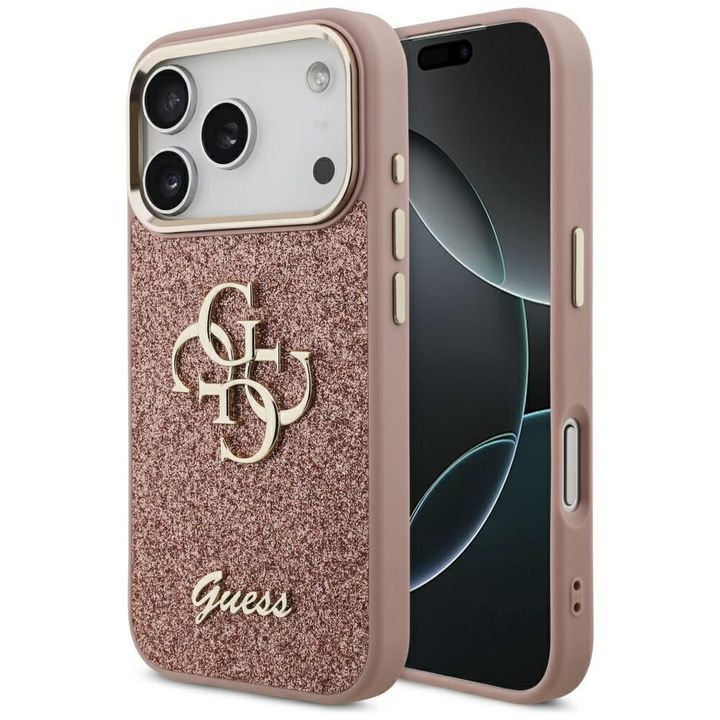 Etui Guess Fixed Glitter Big 4G Metal Frame do iPhone 17 Pro różowy na NearMe.pl