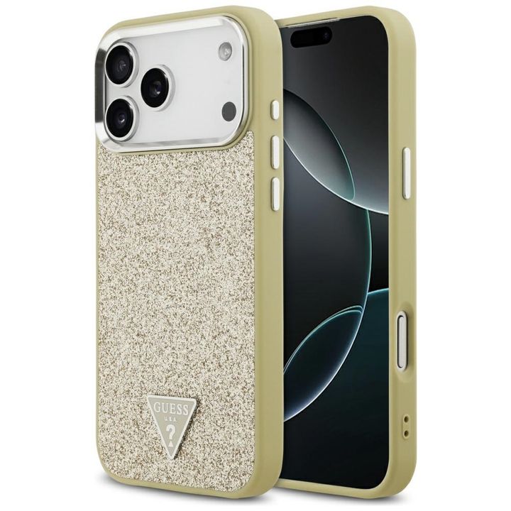 Etui Guess Glitter Triangle Logo MagSafe do iPhone 17 Pro Max złoty na NearMe.pl