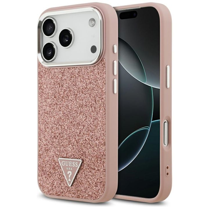 Etui Guess Glitter Triangle Logo MagSafe do iPhone 17 Pro różowy na NearMe.pl