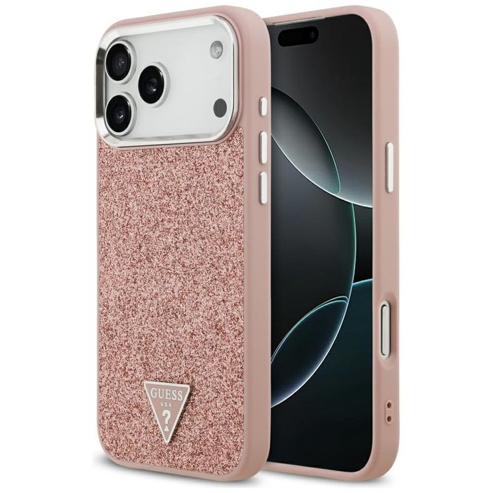 Etui Guess Glitter Triangle Logo MagSafe do iPhone 17 Pro Max różowy na NearMe.pl