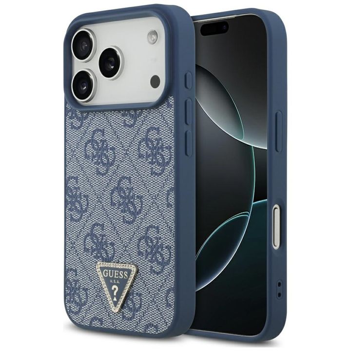 Etui Guess Leather 4G Triangle Strass    MagSafe do iPhone 17 Pro niebieski na NearMe.pl