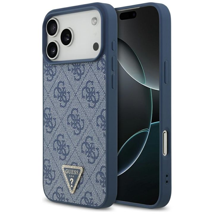 Etui Guess Leather 4G Triangle Strass    MagSafe do iPhone 17 Pro Max niebieski na NearMe.pl