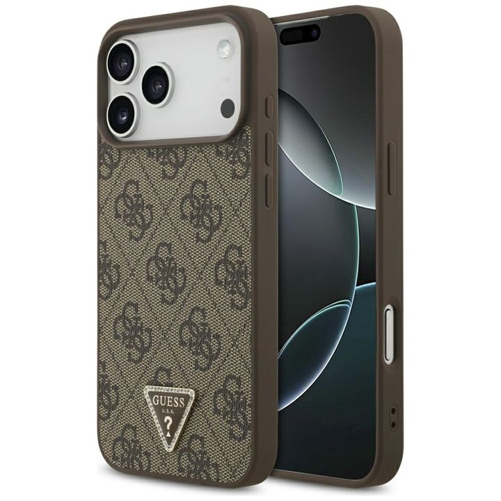 Etui Guess Leather 4G Triangle Strass    MagSafe do iPhone 17 Pro Max brązowy na NearMe.pl