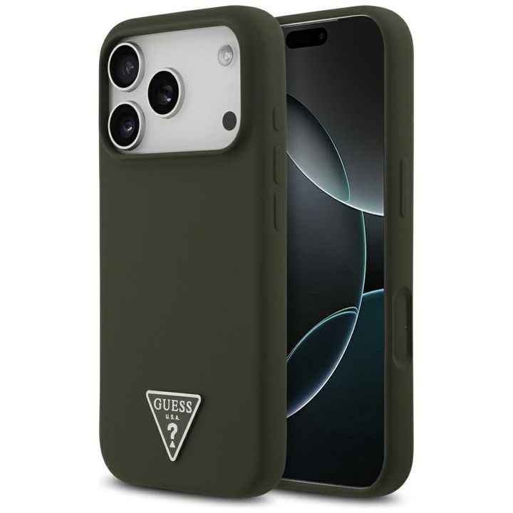 Etui Guess Silicone Triangle Logo        MagSafe do iPhone 17 Pro khaki na NearMe.pl