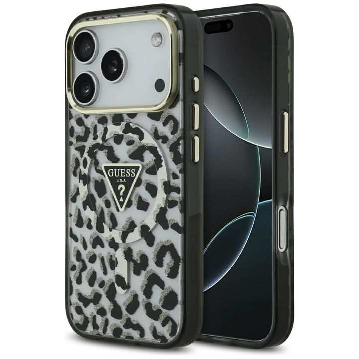 Etui Guess Leopard Glitter MagSafe do    iPhone 17 Pro Max czarny na NearMe.pl