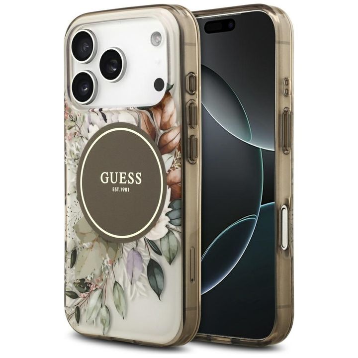 Etui Guess IML Flower & Tonal Circle     MagSafe do iPhone 17 Pro Max brązowy na NearMe.pl