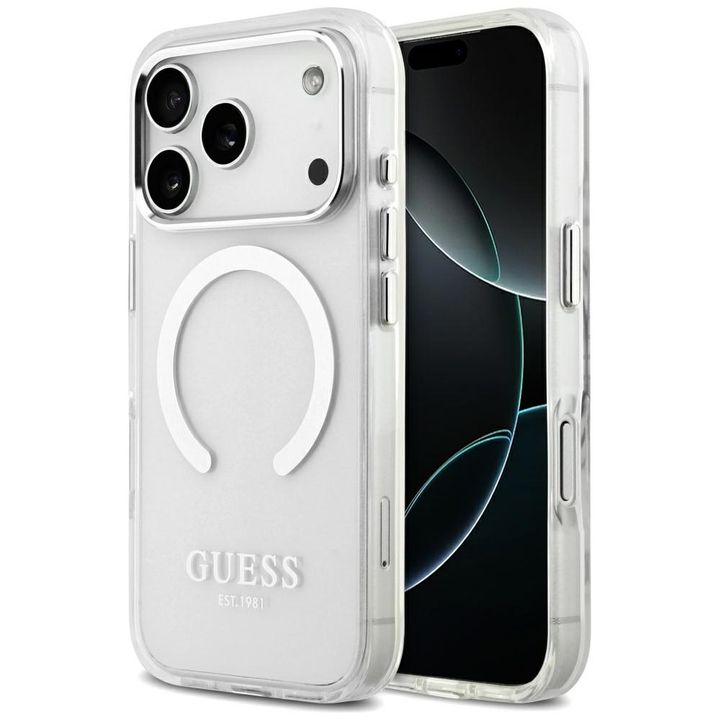 Etui Guess Metal Outline MagSafe do      iPhone 17 Pro srebrny na NearMe.pl