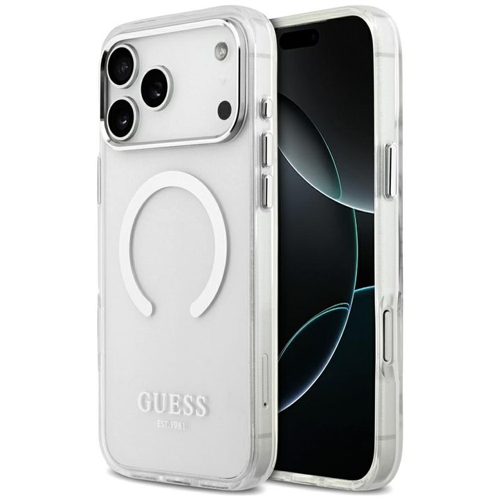 Etui Guess Metal Outline MagSafe do      iPhone 17 Pro Max srebrny na NearMe.pl