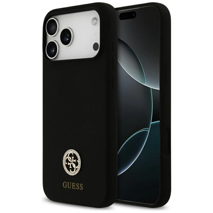 Etui Guess Silicone Logo Strass 4G       MagSafe do iPhone 17 Pro Max czarny na NearMe.pl
