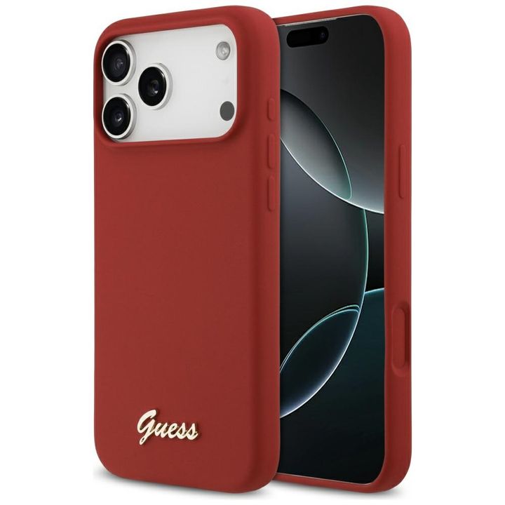 Etui Guess Silicone Script Metal Logo    MagSafe do iPhone 17 Pro Max magenta na NearMe.pl