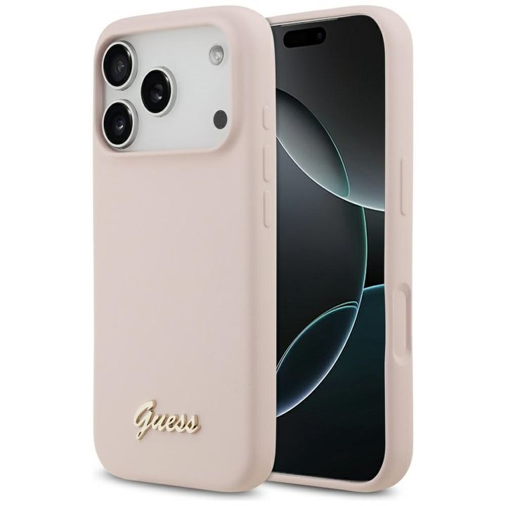 Etui Guess Silicone Script Metal Logo    MagSafe do iPhone 17 Pro różowy na NearMe.pl