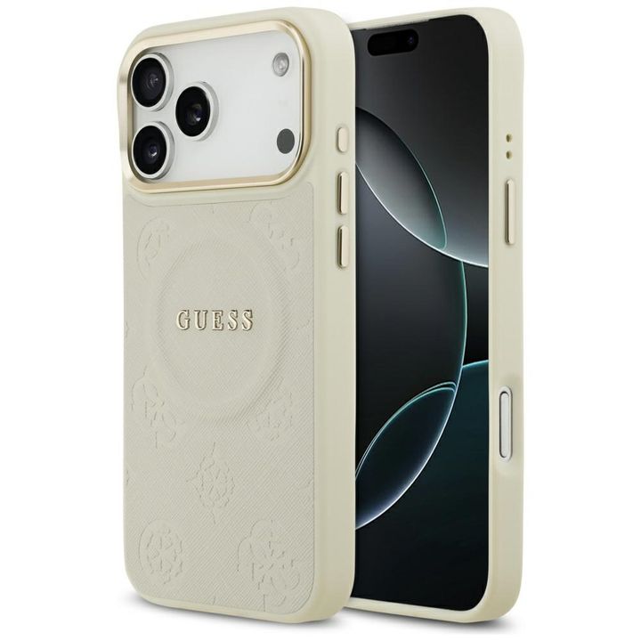 Etui Guess Peony Hot Stamp MagSafe do iPhone 17 Pro Max beżowy na NearMe.pl