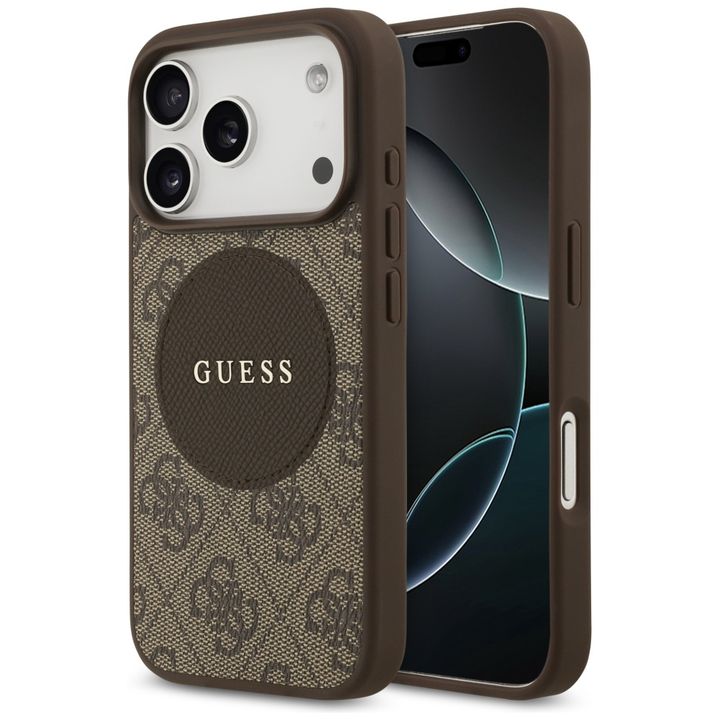 Etui Guess 4G Circle Classic Logo        MagSafe do iPhone 17 Pro brązowy na NearMe.pl